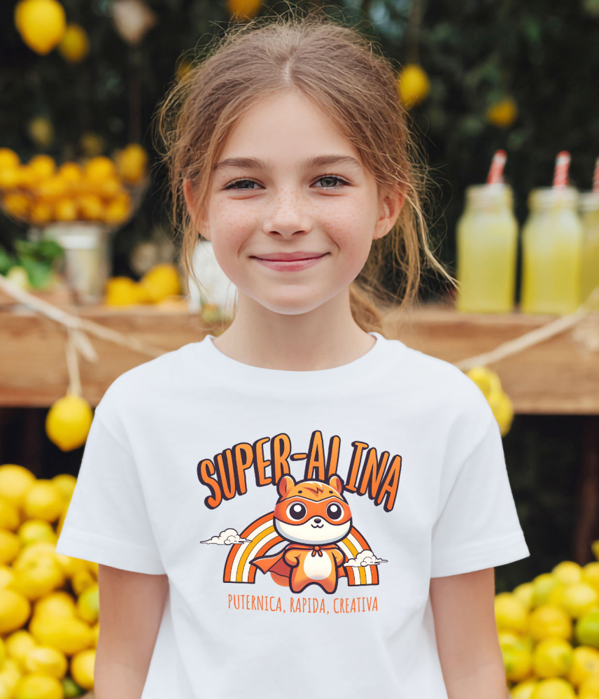 Tricou Femei, Barbati, Copii, Fata, Baiat, Unisex Personalizat Veverița Cu Masca Și Pelerină De Super Erou Curcubeu – Cadou Personalizat Pentru Copii [3]