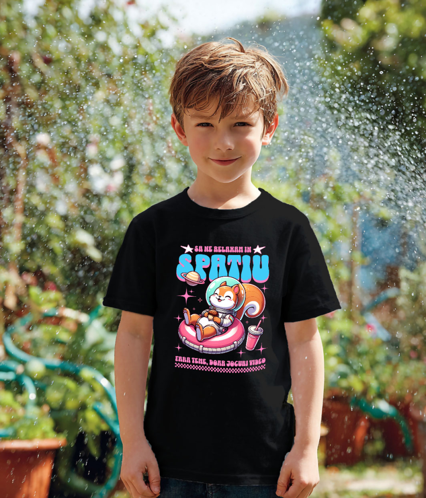 Tricou Femei, Barbati, Copii, Fata, Baiat, Unisex Personalizat Veveriță în Costum Spațial pe Gogoasă Roz – Cadou Amuzant pentru Copii și Familie [4]