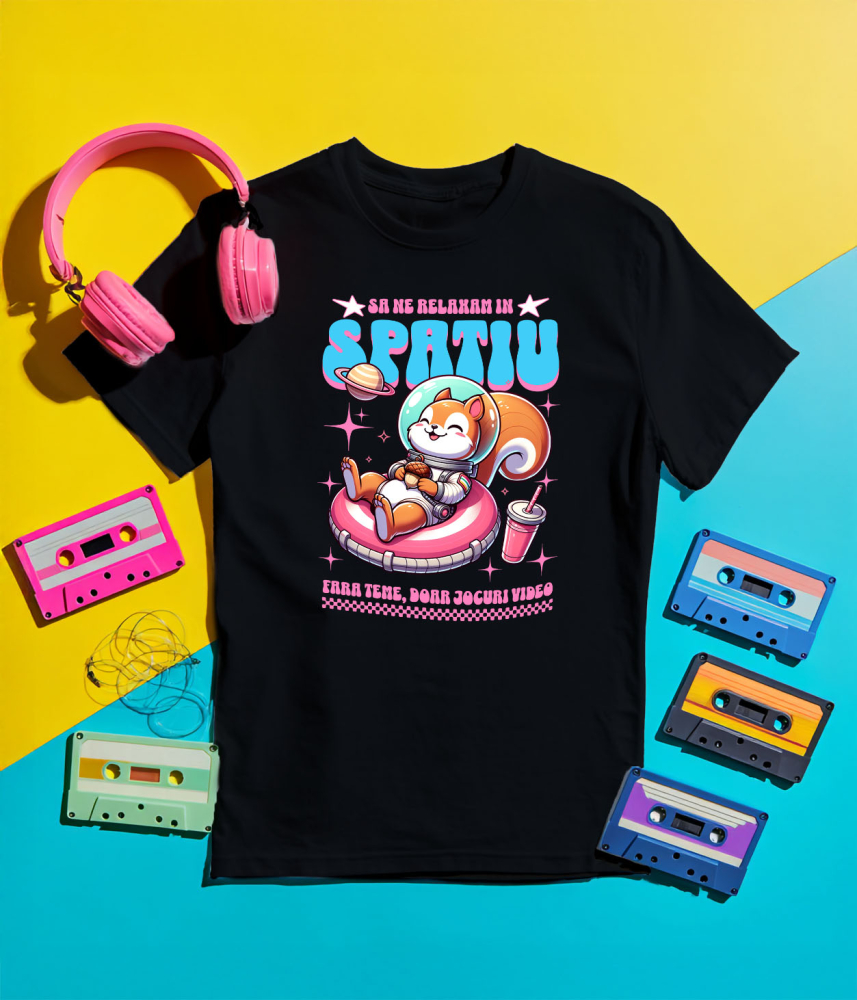 Tricou Femei, Barbati, Copii, Fata, Baiat, Unisex Personalizat Veveriță în Costum Spațial pe Gogoasă Roz – Cadou Amuzant pentru Copii și Familie [5]