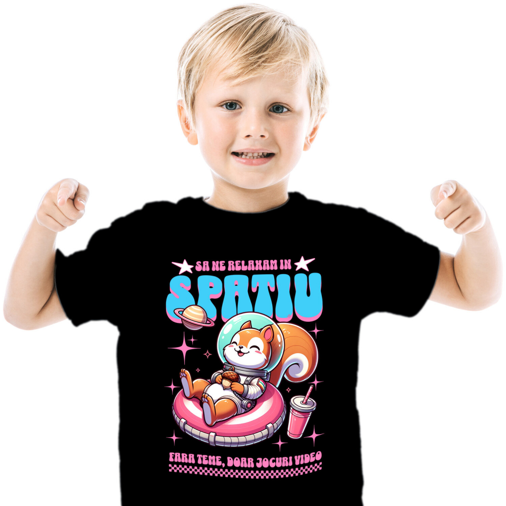 Tricou Femei, Barbati, Copii, Fata, Baiat, Unisex Personalizat Veveriță în Costum Spațial pe Gogoasă Roz – Cadou Amuzant pentru Copii și Familie [2]