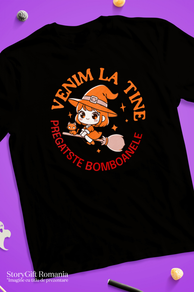 Tricou Femei, Barbati, Copii, Fata, Baiat, Unisex Personalizat Costum Vrajitoare Pe Mătura | Cadou Personalizat Halloween pentru Copii [3]