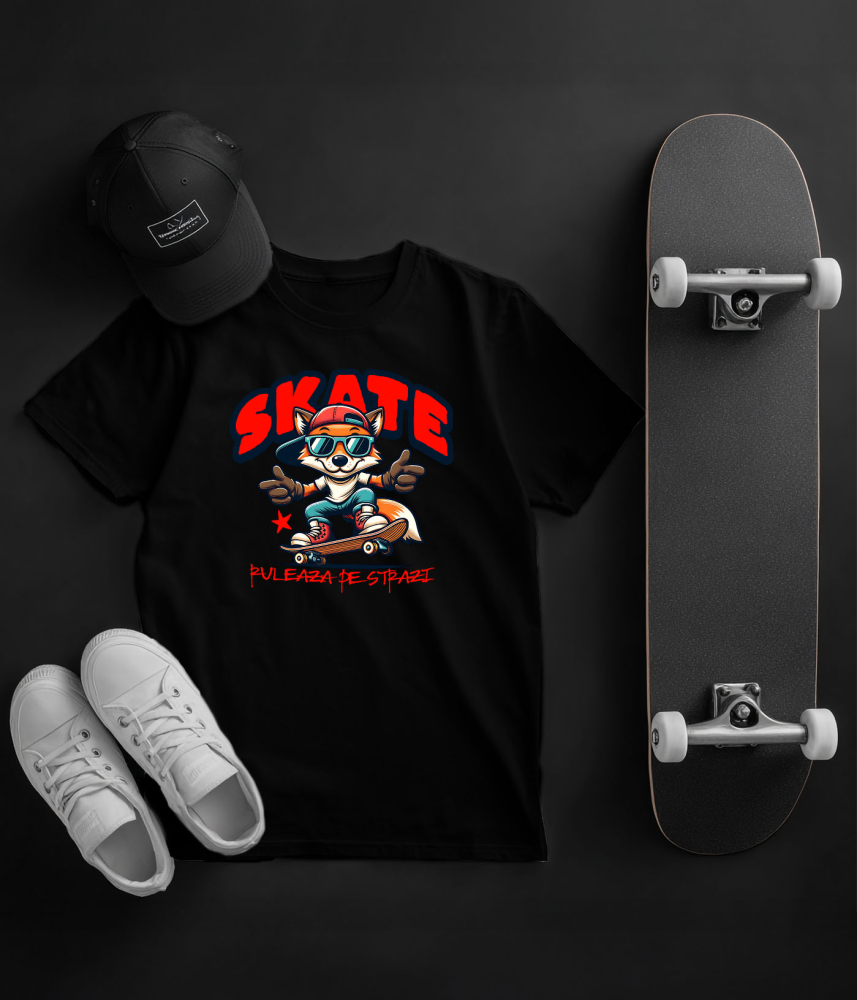 Tricou Femei, Barbati, Copii, Fata, Baiat, Unisex Personalizat Skateboard Vulpe Stil Stradal – Design Modern pentru Adolescenti [5]