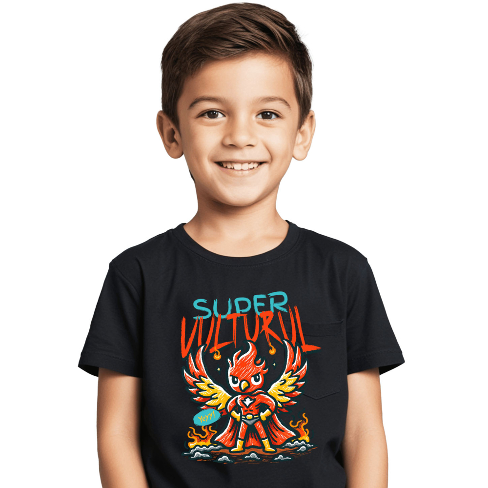 Tricou Femei, Barbati, Copii, Fata, Baiat, Unisex Personalizat Vultur Desenat Roșu Cu Costum De Super Erou – Cadou Personalizat „Super Vultur” [2]