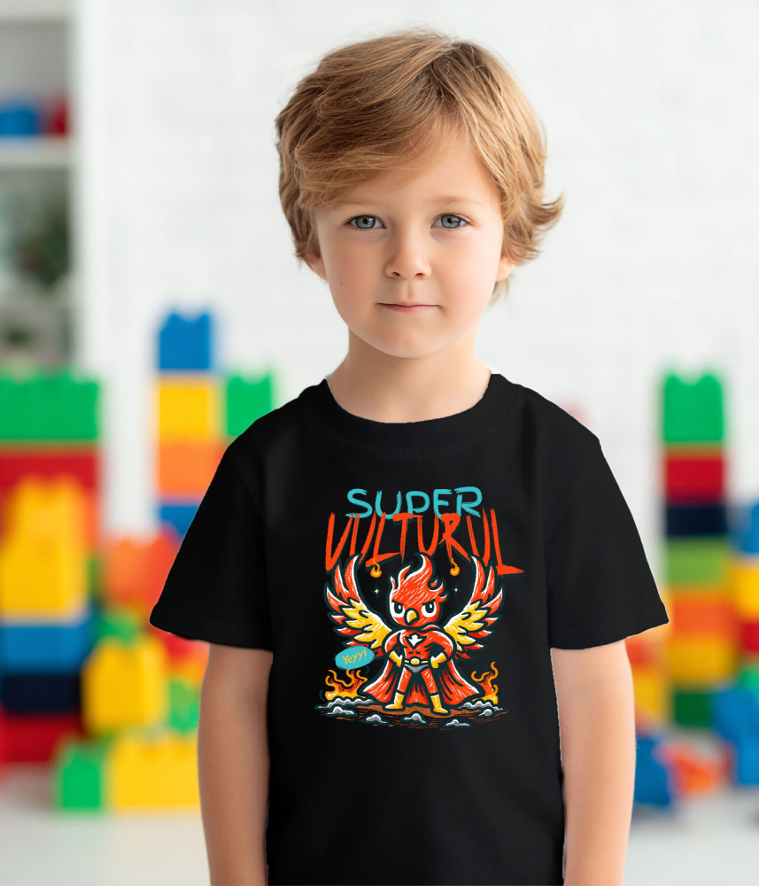 Tricou Femei, Barbati, Copii, Fata, Baiat, Unisex Personalizat Vultur Desenat Roșu Cu Costum De Super Erou – Cadou Personalizat „Super Vultur” [4]