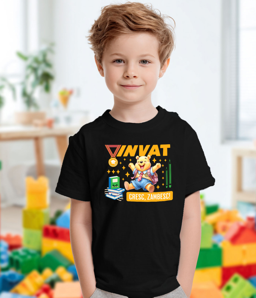 Tricou Copii cu Winnie de Plus – Descopera si Invata 100% Bumbac, Negru, 12 Ani [3]