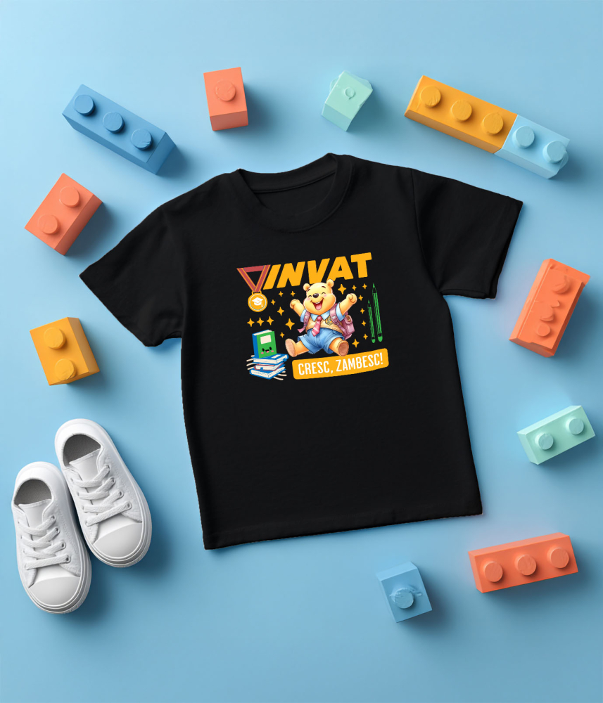 Tricou Copii cu Winnie de Plus – Descopera si Invata 100% Bumbac, Negru, 12 Ani [5]