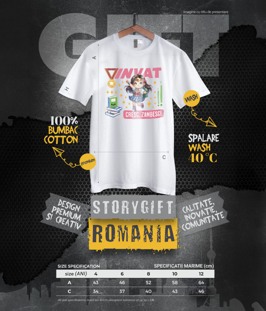 Tricou Copii cu Wonder Woman – Cărți și Putere pentru O Lume Mai Bună 100% Bumbac, Alb, 6 Ani [6]