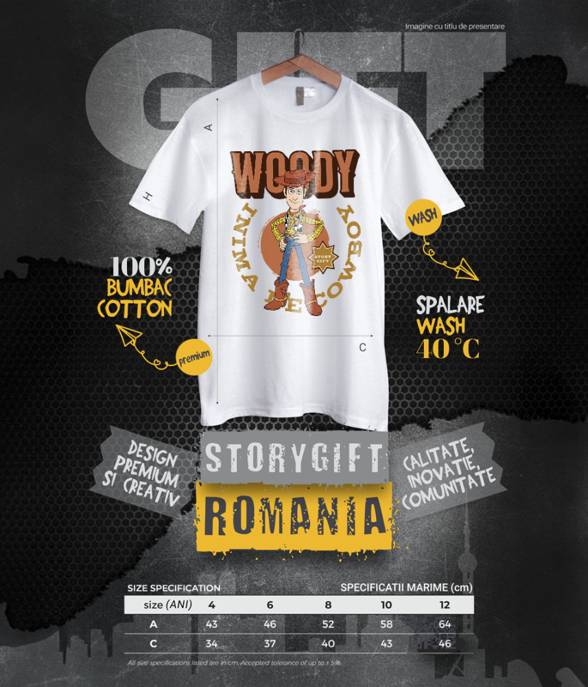 Tricou Copii cu Woody la datorie, cu zambet si caciula 100% Bumbac, Alb, 4 Ani [6]