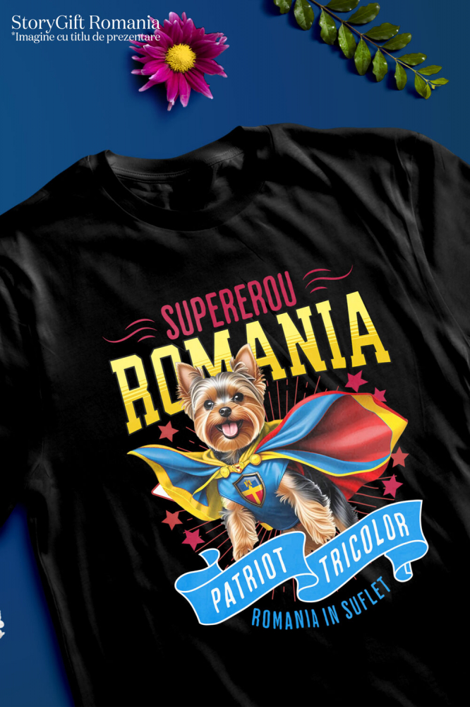 Tricou Femei, Barbati, Copii, Fata, Baiat, Unisex Personalizat Yorkshire Terrier în Costum de Căpitan România – Cadou Personalizat pentru Iubitorii de Câini [3]