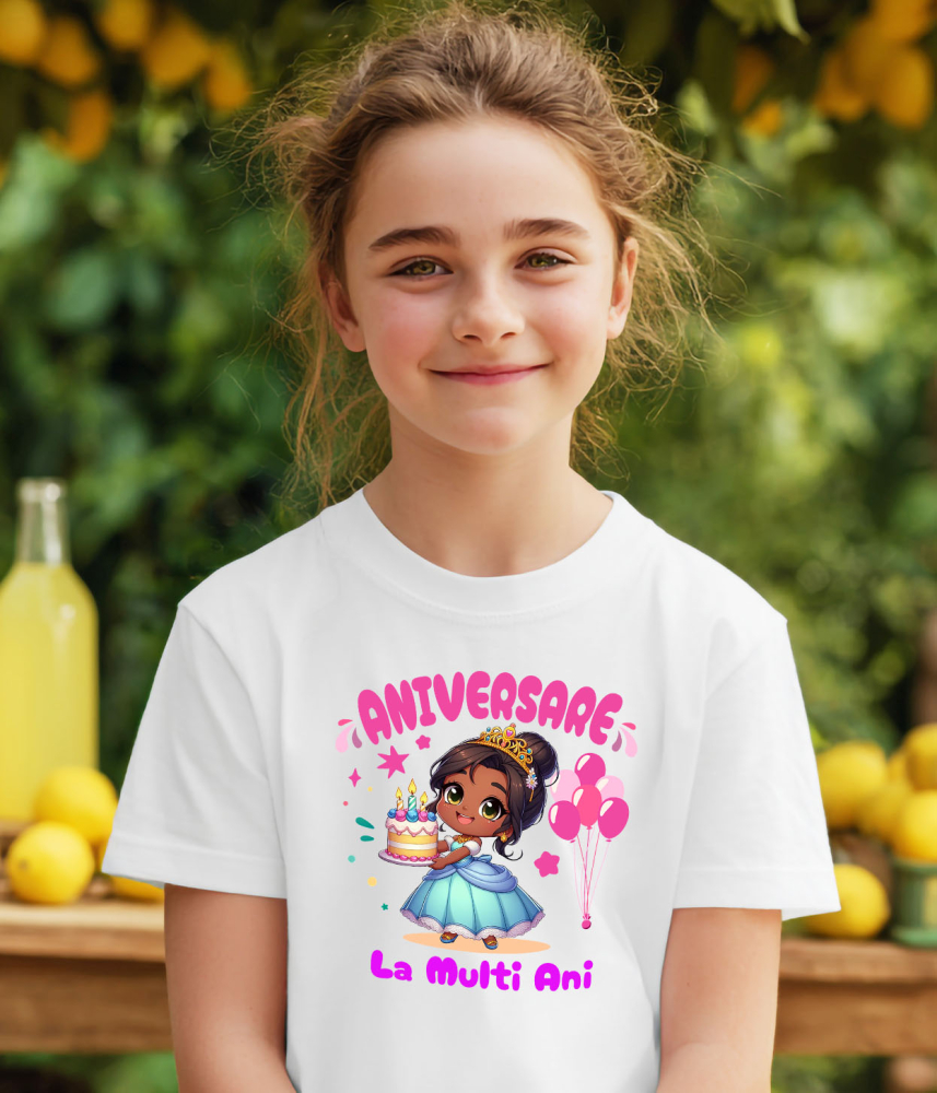 Tricou Copii cu Zi de Nastere Regală cu Cadouri Tiana 100% Bumbac, Alb, 6 Ani [3]