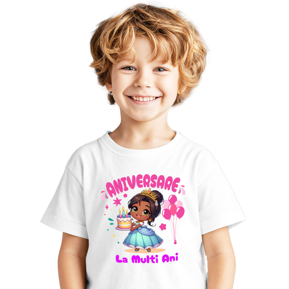 Tricou Copii cu Zi de Nastere Regală cu Cadouri Tiana 100% Bumbac, Alb, 6 Ani [2]
