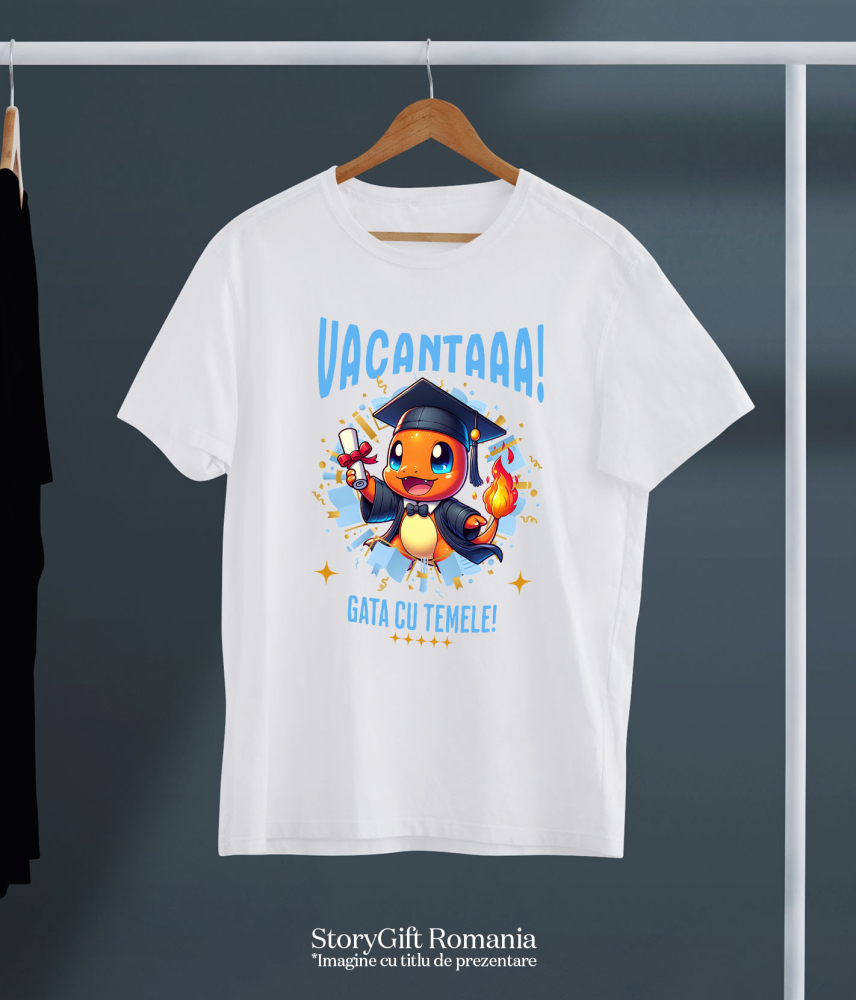 Tricou Copii cu Zile Vesel de Vacanta cu Charmander si Diplome 100% Bumbac, Alb, 10 Ani [5]