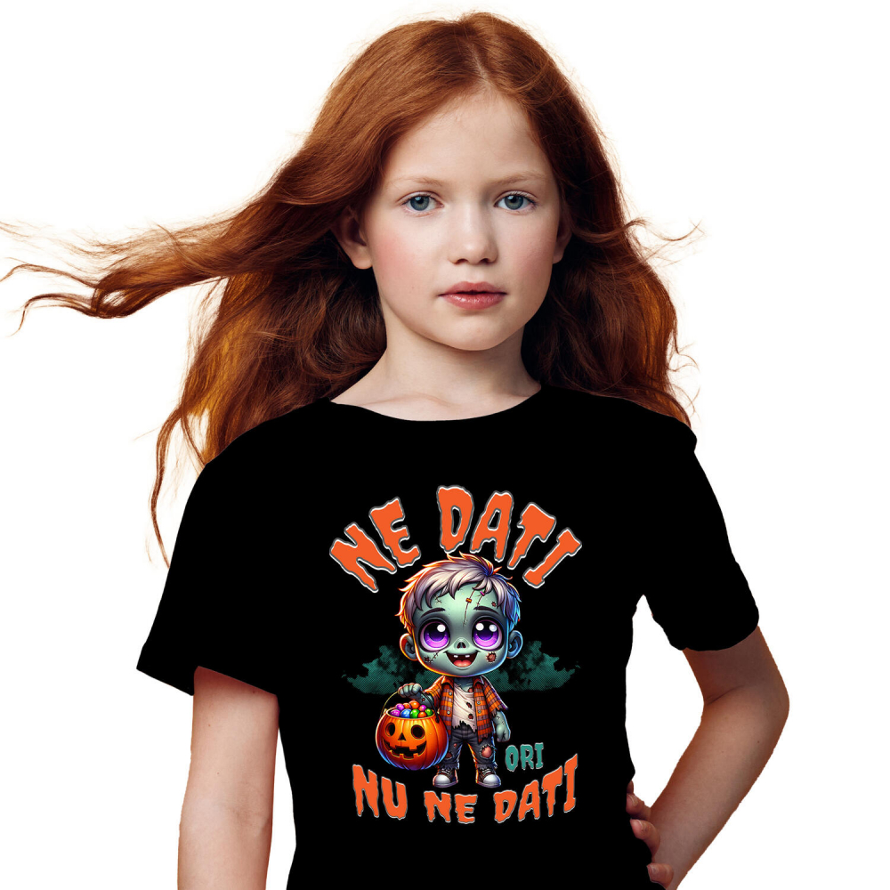 Tricou Femei, Barbati, Copii, Fata, Baiat, Unisex Personalizat Zombie Din Mormânt cu Mesaj „E Doar un Zombie Nu Te Speria” | Cadou Personalizat Halloween [1]