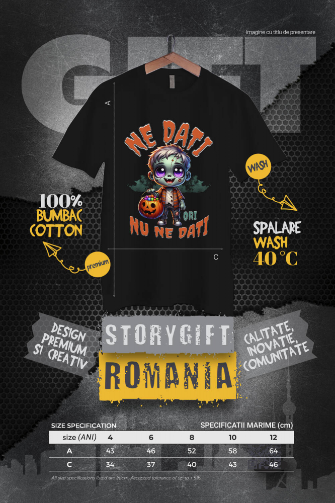 Tricou Femei, Barbati, Copii, Fata, Baiat, Unisex Personalizat Zombie Din Mormânt cu Mesaj „E Doar un Zombie Nu Te Speria” | Cadou Personalizat Halloween [4]