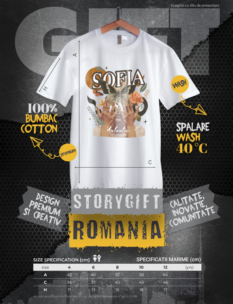 Tricou Copii Fete Cu Numele Sofia, Colaj Fata, Fluture, Flori, Cerc 100% Bumbac, Unisex, Alb, 8 Ani, 134CM [2]