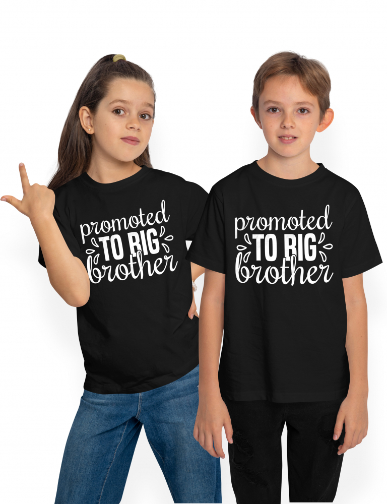 Tricou Copii pentru un frate mai mare cu mesajul in engleza "Promoted to big brother" 100% Bumbac, Unisex, Negru, 8 Ani, 134CM [1]