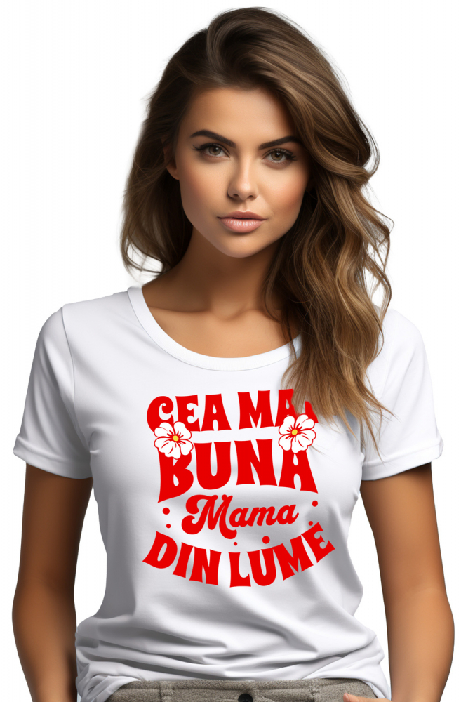 Tricou Femei Cea-mai-buna-mama, mom, fiica familie cu imprimeu pe Fata, 100% Bumbac, Alb, M [1]