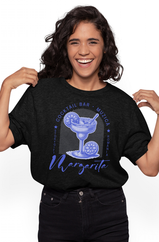 Tricou Femei Cocktail Bar Margarita plaja vacanta concediu cu imprimeu pe Fata, 100% Bumbac, Negru, M [1]