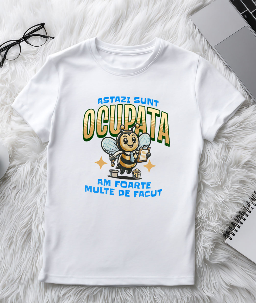 Tricou Femei, Barbati, Copii, Fata, Baiat, Unisex Personalizat Tricou Personalizat Albina cu Cravată – Mesaj Amuzant pentru Birou | Cadou pentru Muncitori [3]