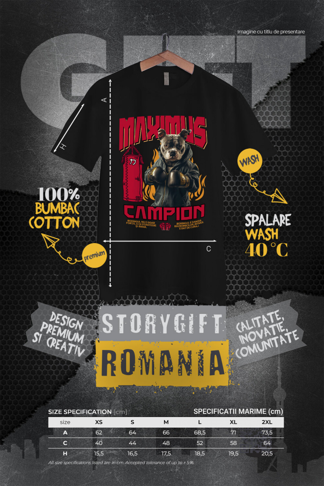 Tricou Femei cu Animal Boxer In Hanorac, Sac de Box, Flacari, Peronalizata cu Numele si Poza Animalului Tau cu imprimeu pe Fata, 100% Bumbac, Negru, XS [4]