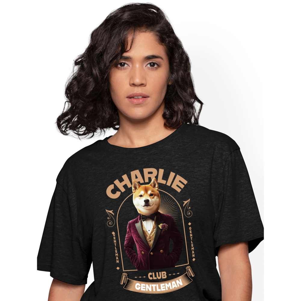 Tricou Femei cu Animal Gentleman in Costum, Camasa, Papion si Floare Trandfir, Peronalizata cu Numele si Poza Animalului Tau cu imprimeu pe Fata, 100% Bumbac, Negru, XS [1]