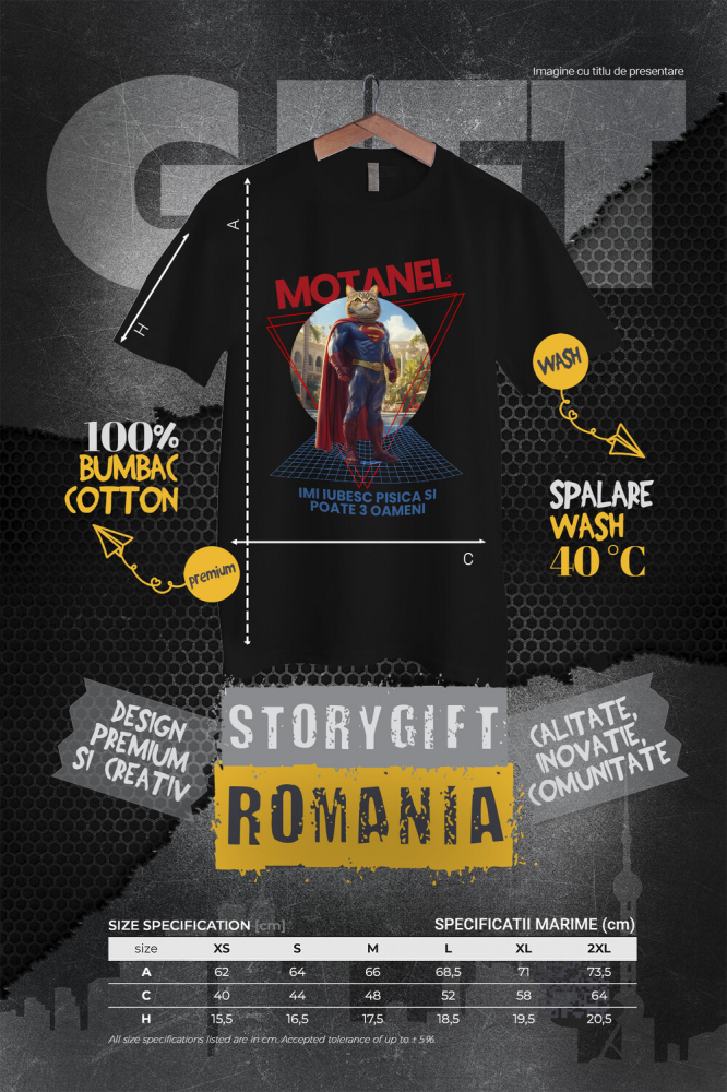 Tricou Femei cu Animal in Costum de Super Erou, Superman, Peronalizata cu Numele si Poza Animalului Tau cu imprimeu pe Fata, 100% Bumbac, Negru, XS [4]