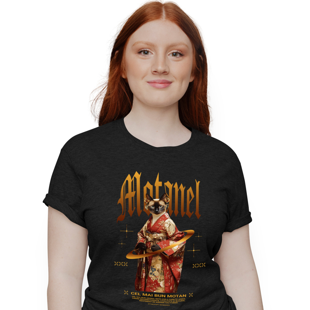 Tricou Femei cu Animal In Costum Japonez, Peronalizata cu Numele si Poza Animalului Tau cu imprimeu pe Fata, 100% Bumbac, Negru, M [1]