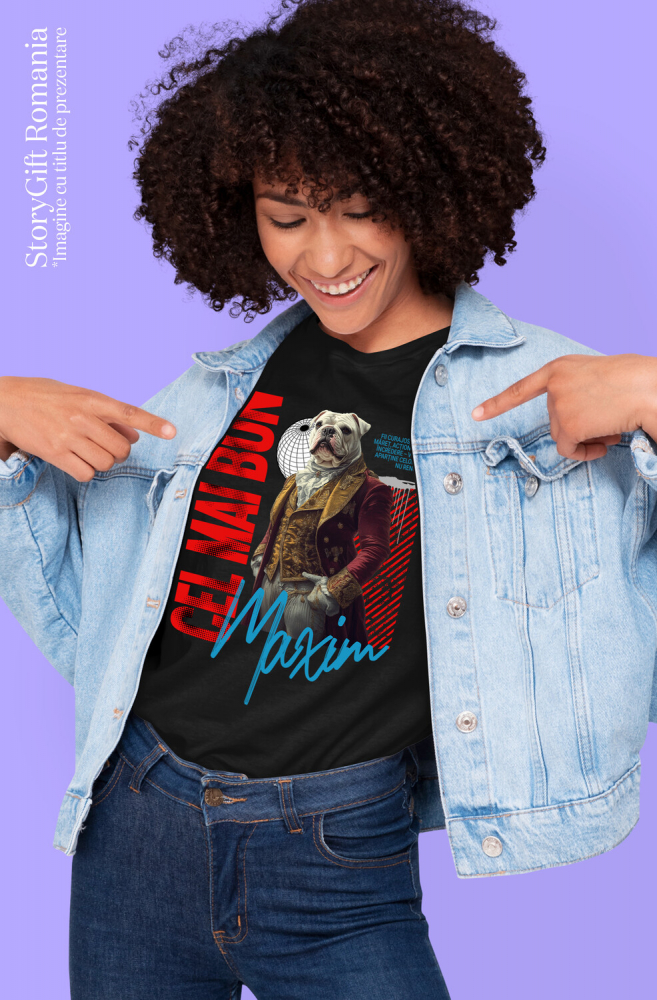 Tricou Femei cu Animal In Costum Regal Renascentist, Peronalizata cu Numele si Poza Animalului Tau cu imprimeu pe Fata, 100% Bumbac, Negru, XS [2]