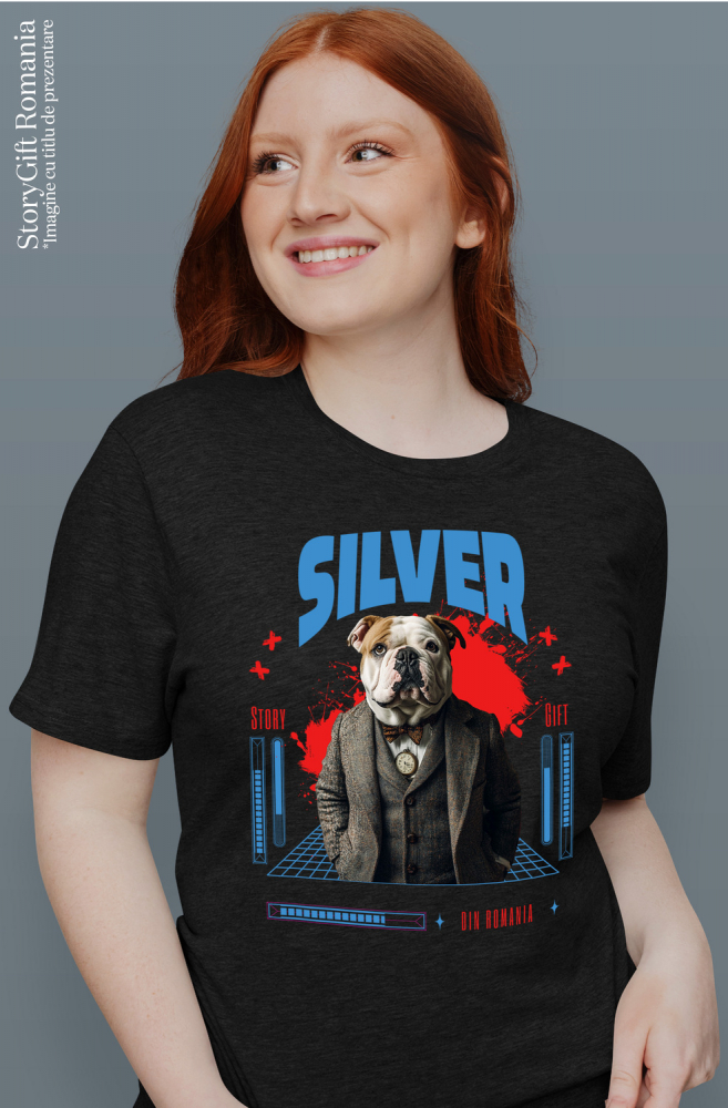 Tricou Femei cu Animal in Costum si papion, Peronalizata cu Numele si Poza Animalului Tau cu imprimeu pe Fata, 100% Bumbac, Negru, L [2]