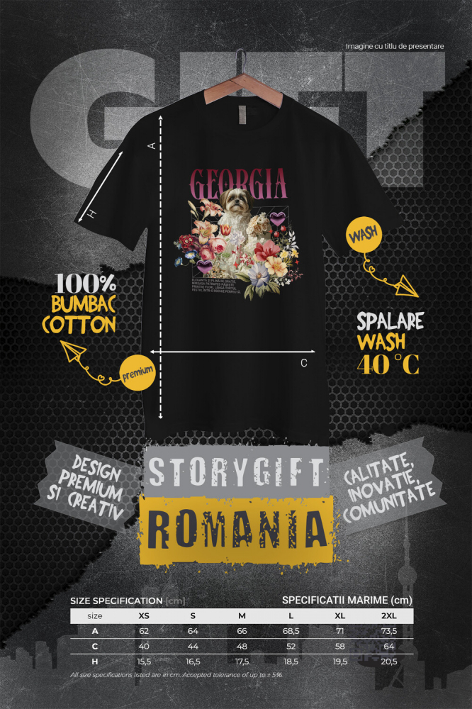 Tricou Femei cu Animal In Rochie de Mireasa cu Tort, Flori, Peronalizata cu Numele si Poza Animalului Tau cu imprimeu pe Fata, 100% Bumbac, Negru, XS [4]