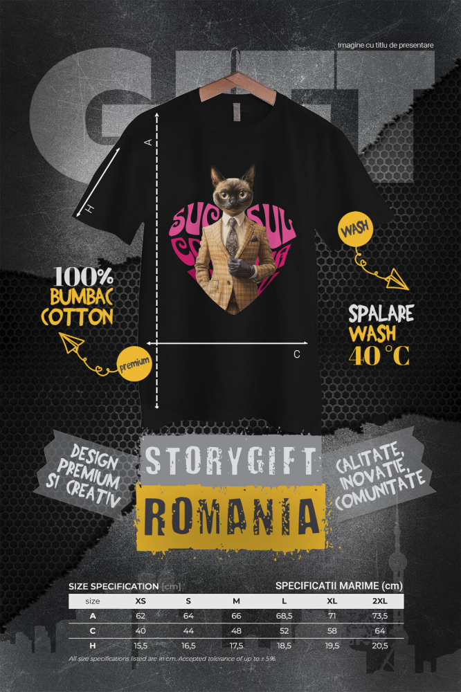 Tricou Femei cu Animal La Costum, Text in Forma de Inima , Peronalizata cu Numele si Poza Animalului Tau cu imprimeu pe Fata, 100% Bumbac, Negru, XS [4]