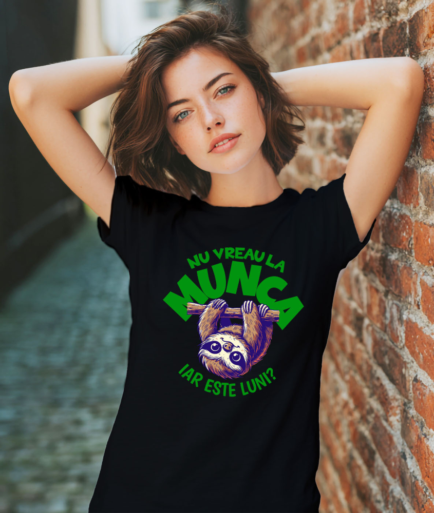 Tricou Femei, Barbati, Copii, Fata, Baiat, Unisex Personalizat Tricou Personalizat Animal Leneș – Mesaj Haios pentru Luni | Cadou Relaxant [2]