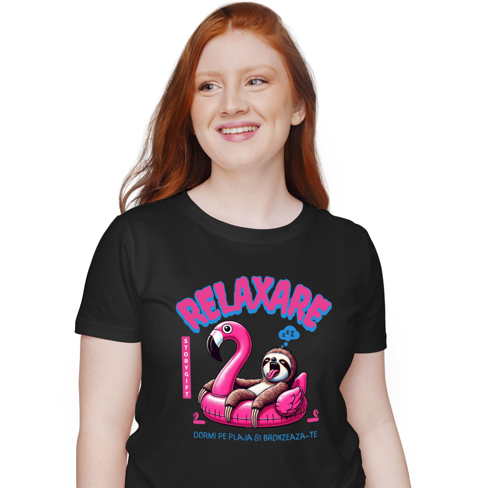 Tricou Femei, Barbati, Copii, Fata, Baiat, Unisex Personalizat Animal Leneș Pe Flamingo – Cadou Personalizat Amuzant Pentru Relaxare [1]