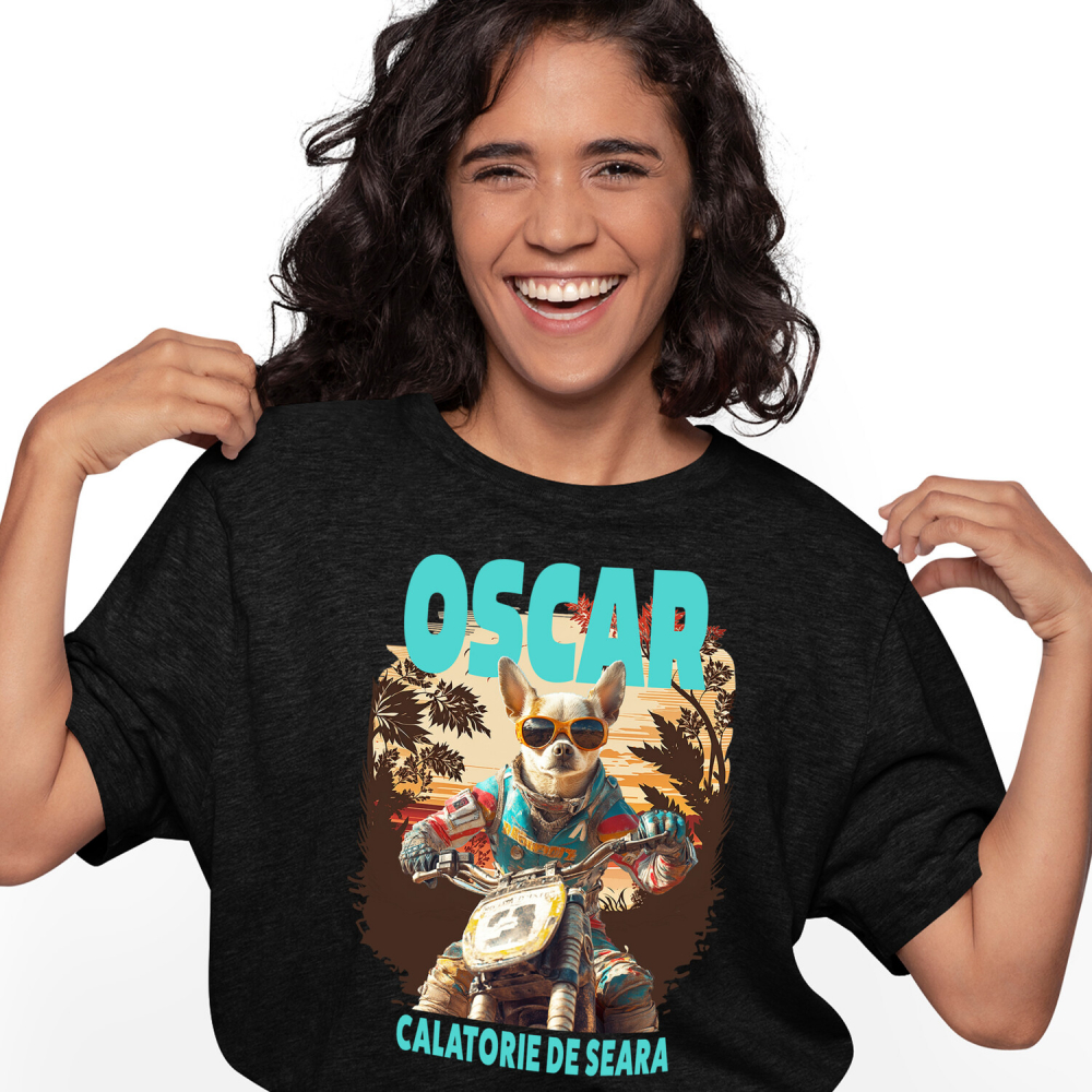 Tricou Femei cu Animal Pe Motocicleta, Enduro, Motocross, Peronalizata cu Numele si Poza Animalului Tau cu imprimeu pe Fata, 100% Bumbac, Negru, XS [1]