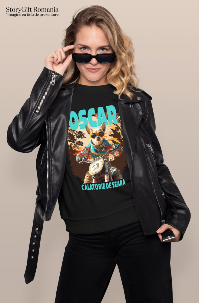 Tricou Femei cu Animal Pe Motocicleta, Enduro, Motocross, Peronalizata cu Numele si Poza Animalului Tau cu imprimeu pe Fata, 100% Bumbac, Negru, XS [2]