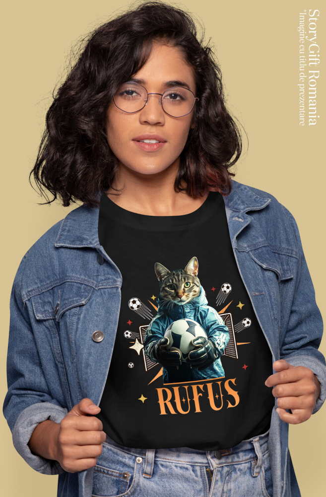 Tricou Femei cu Animal Portar, Fotbal, Joc de Echipa, Peronalizata cu Numele si Poza Animalului Tau cu imprimeu pe Fata, 100% Bumbac, Negru, XS [2]