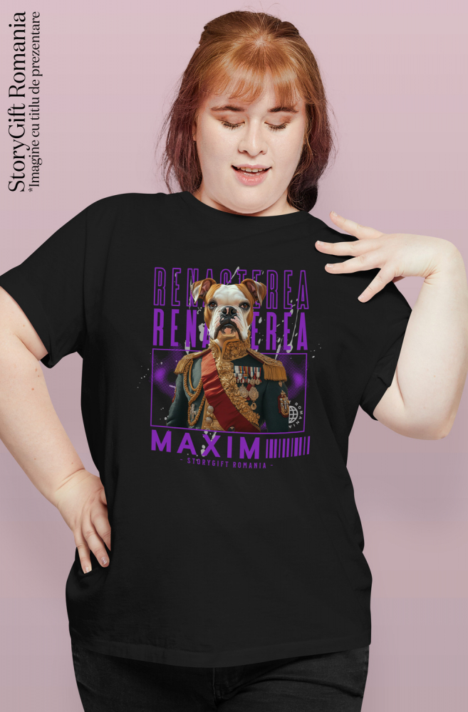 Tricou Femei cu Animal Veteran de Razboi, Peronalizata cu Numele si Poza Animalului Tau cu imprimeu pe Fata, 100% Bumbac, Negru, XS [2]