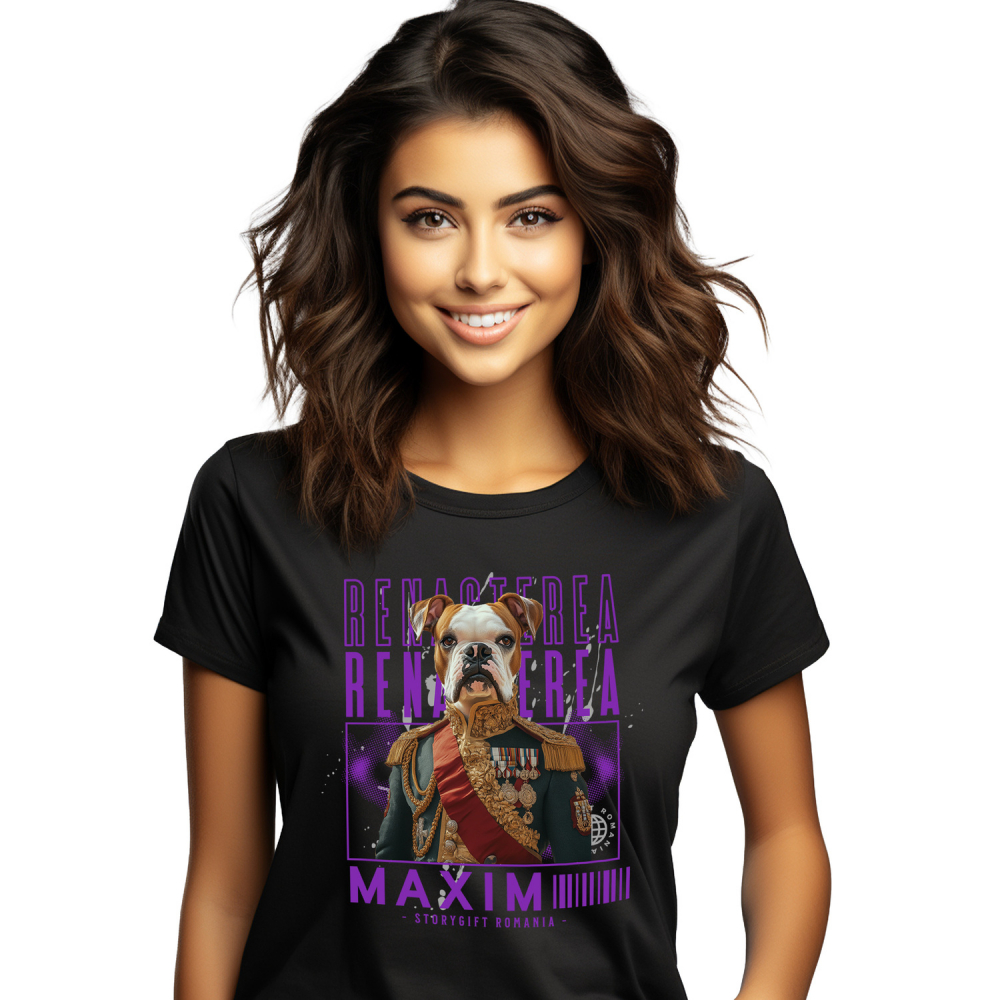 Tricou Femei cu Animal Veteran de Razboi, Peronalizata cu Numele si Poza Animalului Tau cu imprimeu pe Fata, 100% Bumbac, Negru, XS [1]