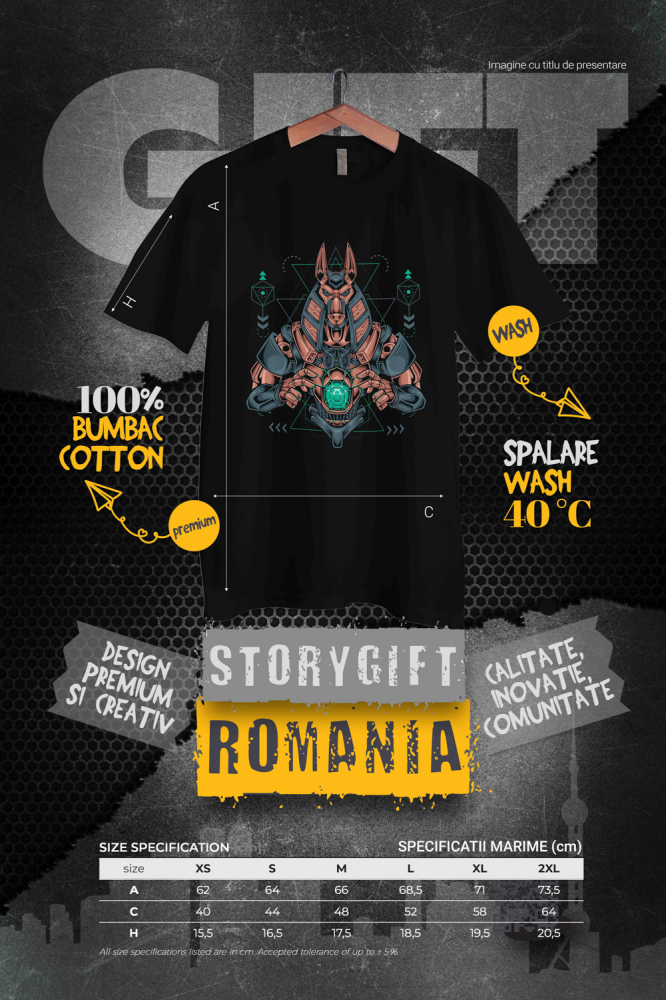 Tricou Femei Cu Anubis, Mecha, Sci Fi, Geometric, Mitologie, Multicolor  cu imprimeu pe Fata, 100% Bumbac, Negru, XL [3]