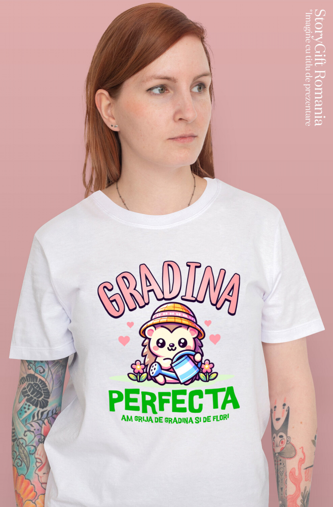 Tricou Femei, Barbati, Copii, Fata, Baiat, Unisex Personalizat Tricou Personalizat Arici cu Pălărie Roz – Cadou pentru Iubitorii de Grădină | Mesaj Iubire pentru Flori [2]