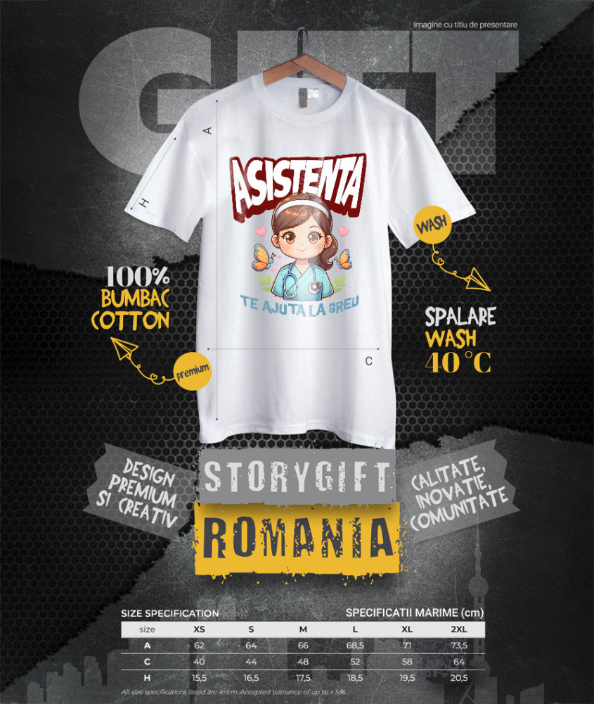 Tricou Femei, Barbati, Copii, Fata, Baiat, Unisex Personalizat Asistentă Medicală în Ținută Albastră – Design Unic Personalizat [4]