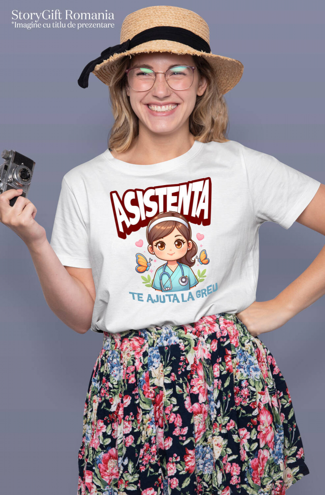 Tricou Femei, Barbati, Copii, Fata, Baiat, Unisex Personalizat Asistentă Medicală în Ținută Albastră – Design Unic Personalizat [2]