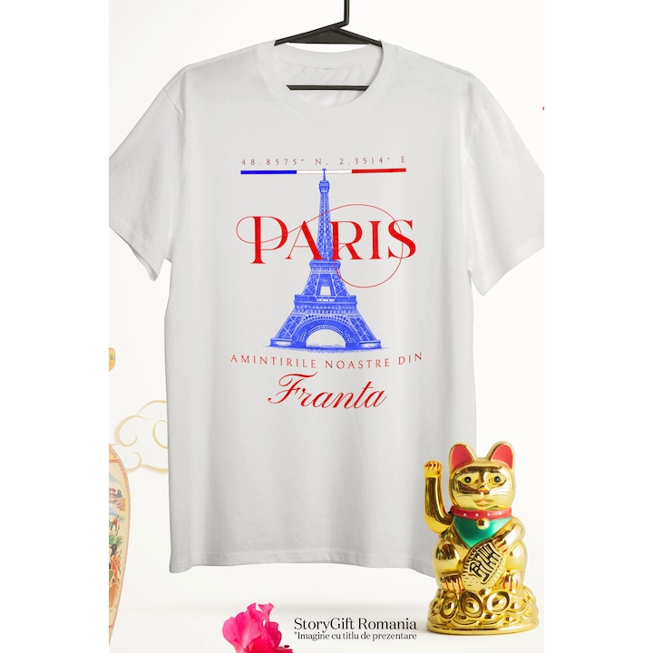 Tricou Femei cu Atractie Turistica Turnul Eiffel Franta Paris, Iubitorii De Calatorii, Aventura cu imprimeu pe Fata, 100% Bumbac, Alb, L [3]
