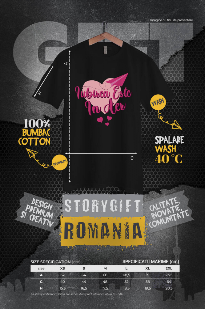 Tricou Femei, Barbati, Copii, Fata, Baiat, Unisex Personalizat Mesaj Romantic „Iubirea este în aer” – Cadou Personalizat de Valentine's Day [4]