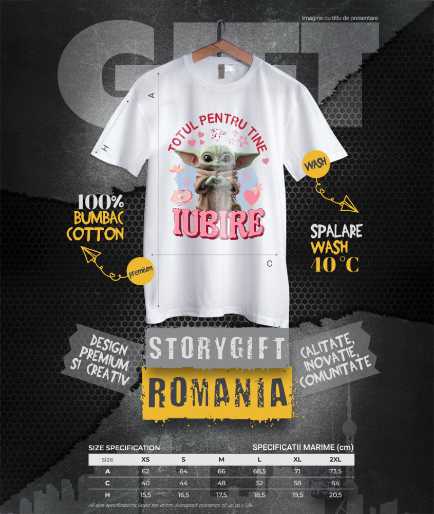 Tricou Femei cu Baby yoda, Iubire, Dragoste, Afectiune, Inima 100% Bumbac, Alb, XL [4]