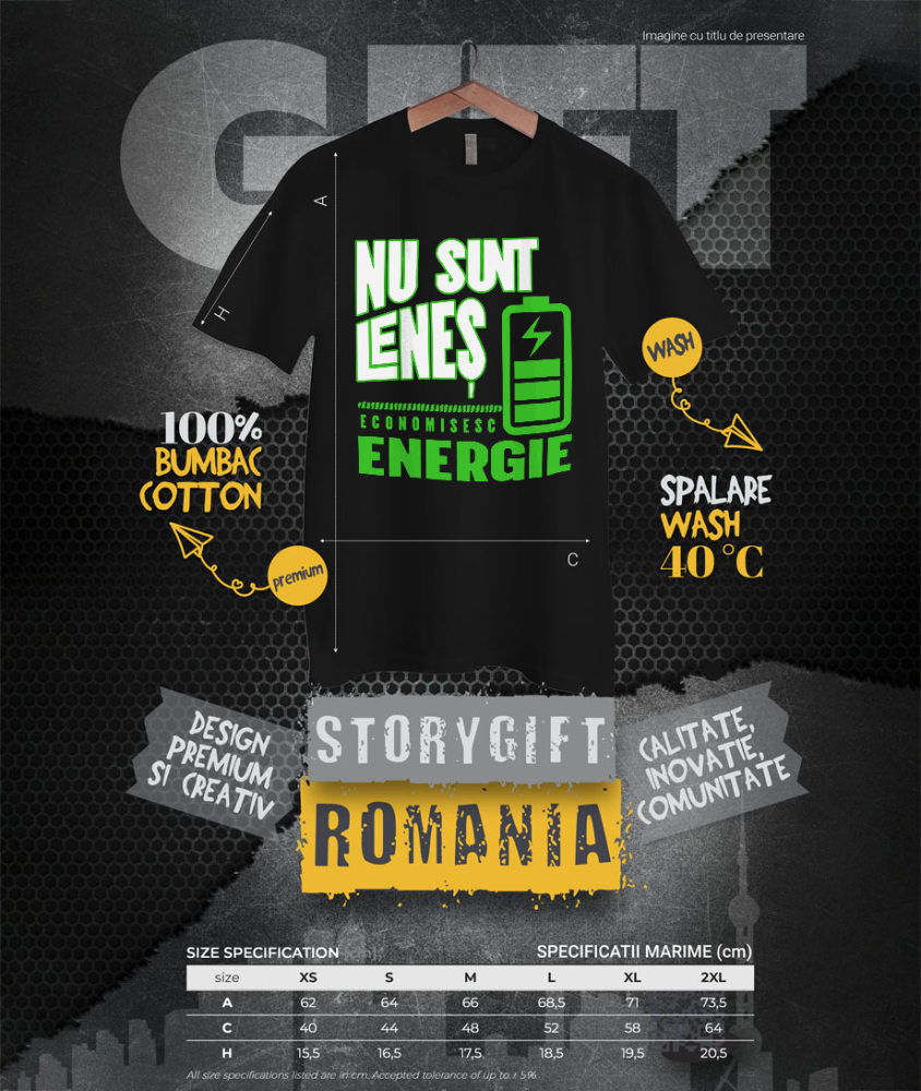 Tricou Femei, Barbati, Copii, Fata, Baiat, Unisex Personalizat Baterie Reîncărcare Energie „Nu Sunt Leneș, Economisesc Energie” - Cadou Personalizat Amuzant [4]