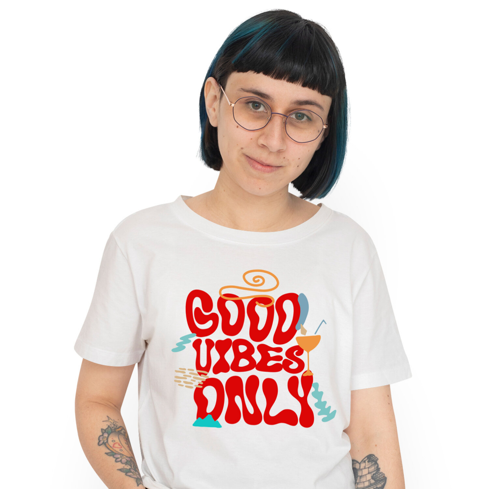 Tricou Femei, Barbati, Copii, Fata, Baiat, Unisex Personalizat Good Vibes Only – Tricou Personalizat cu Mesaj Vacanță și Cocktail [1]