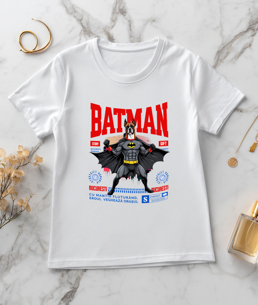 Tricou Femei, Barbati, Copii, Fata, Baiat, Unisex Personalizat Boxer În Costum de Batman – Câine Supererou pentru Copii și Iubitorii de Animale [3]