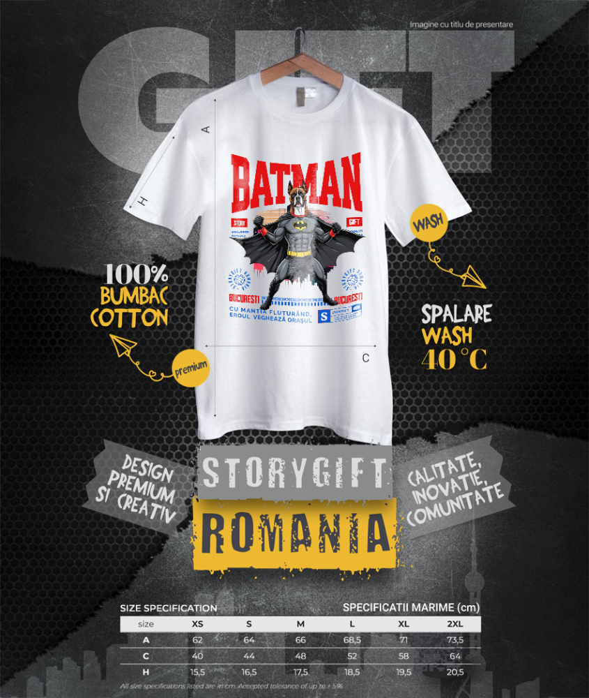 Tricou Femei, Barbati, Copii, Fata, Baiat, Unisex Personalizat Boxer În Costum de Batman – Câine Supererou pentru Copii și Iubitorii de Animale [4]