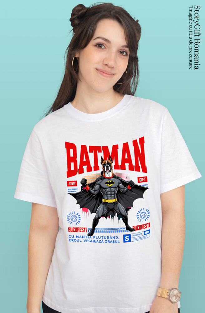 Tricou Femei, Barbati, Copii, Fata, Baiat, Unisex Personalizat Boxer În Costum de Batman – Câine Supererou pentru Copii și Iubitorii de Animale [2]